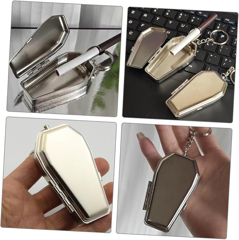 Metal Coffin Shaped Portable Ashtray Keychain for Outdoor Travel Camping Home Decorative Keyring - Image 3